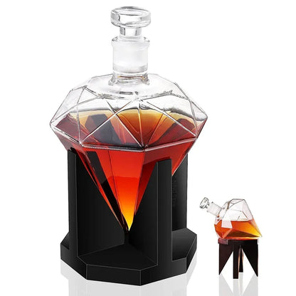 Diamond Glass Wine Decanter with Wood Stand – view 4