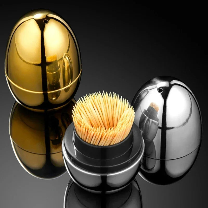 Egg-Shaped 304 Stainless Steel Toothpick Dispenser