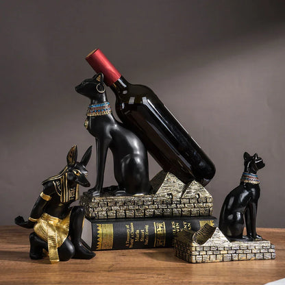 Egyptian Resin Wine Bottle Holder – Anubis & Bastet