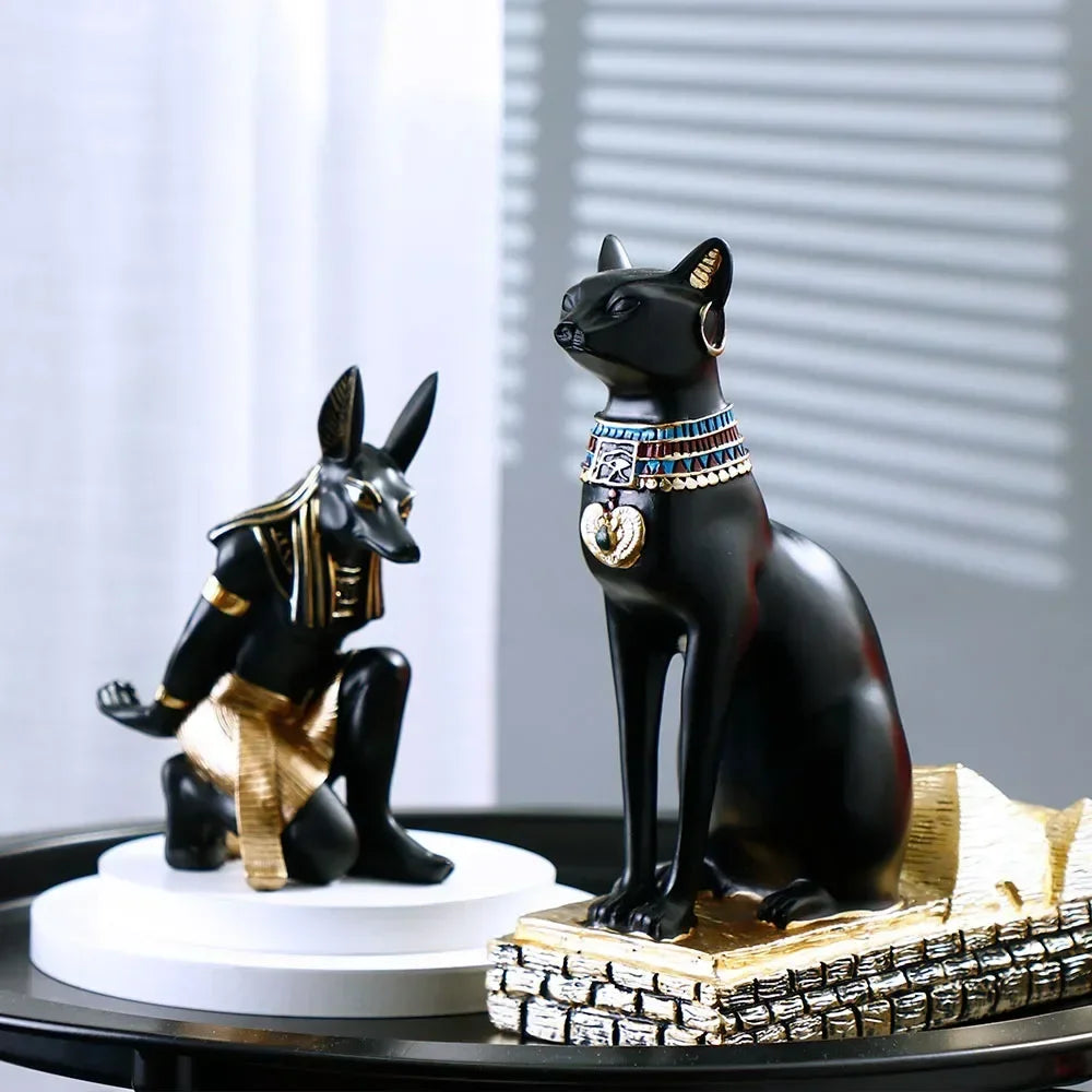 Egyptian Resin Wine Bottle Holder – Anubis & Bastet – view 2