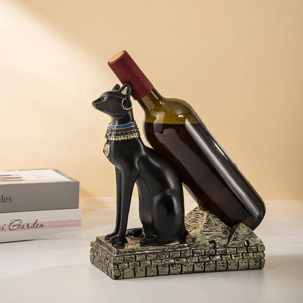 Egyptian Resin Wine Bottle Holder – Anubis & Bastet – view 3