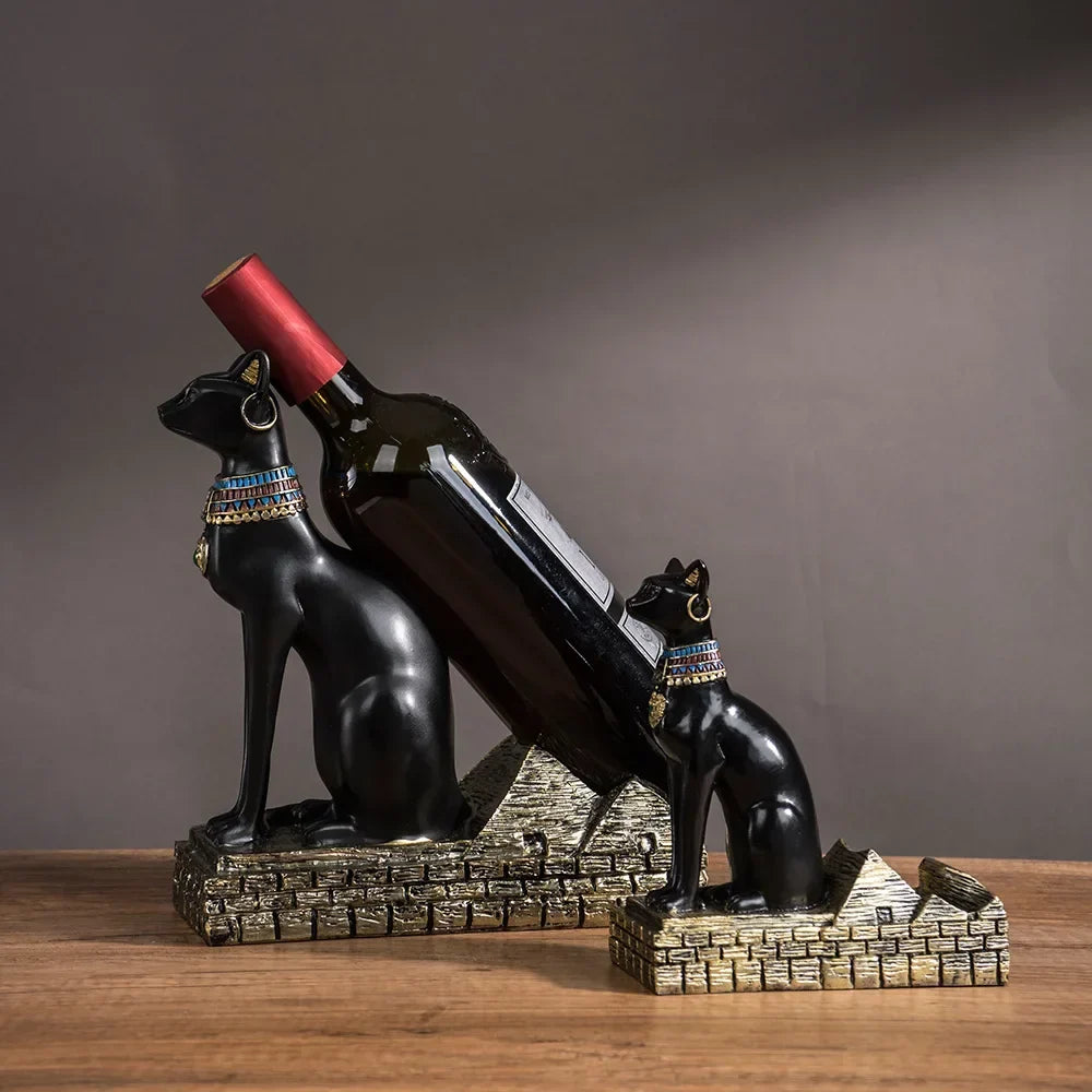 Egyptian Resin Wine Bottle Holder – Anubis & Bastet – view 9