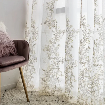 Embroidered Cutwork Voile Curtain Panel
