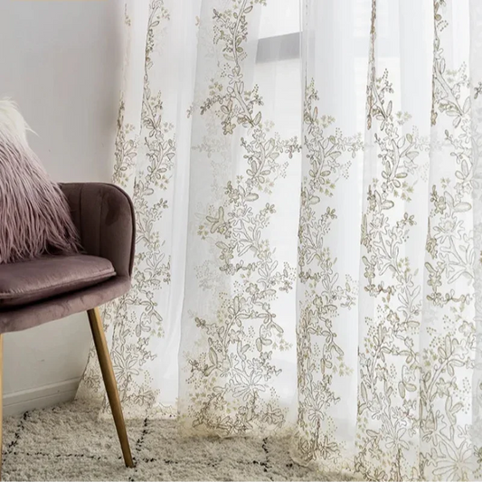 Embroidered Cutwork Voile Curtain Panel