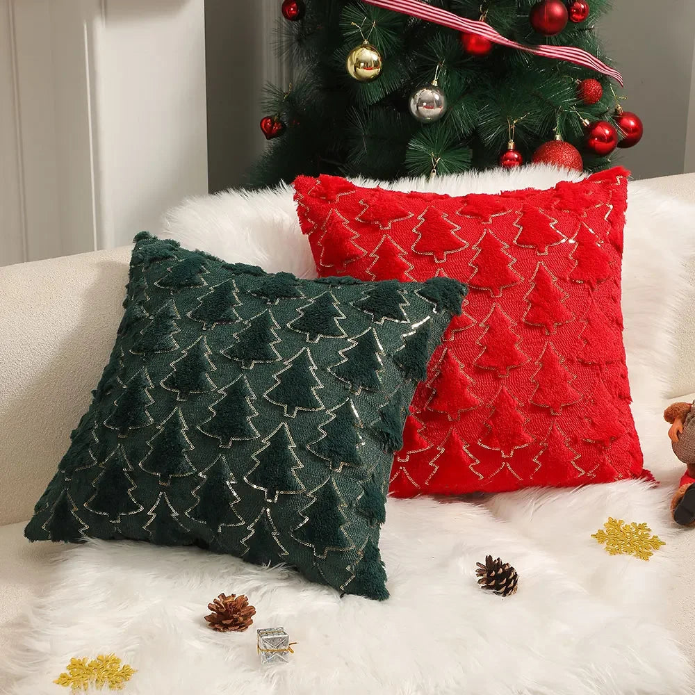 Embroidered Plush Christmas Cushion Cover