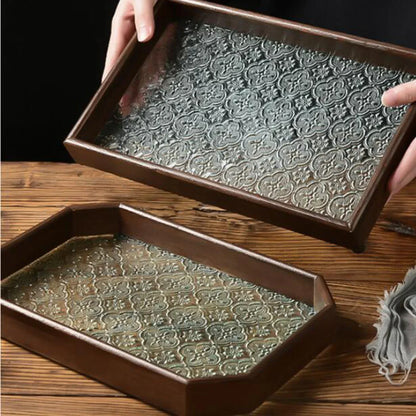 Floral Glass & Wood Decorative Serving Tray – view 2