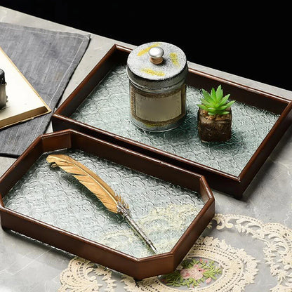 Floral Glass & Wood Decorative Serving Tray – view 3