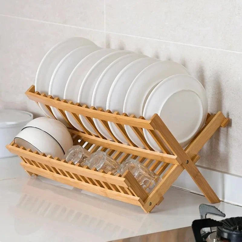 Foldable Bamboo Dish Drying Rack – 16 Slots