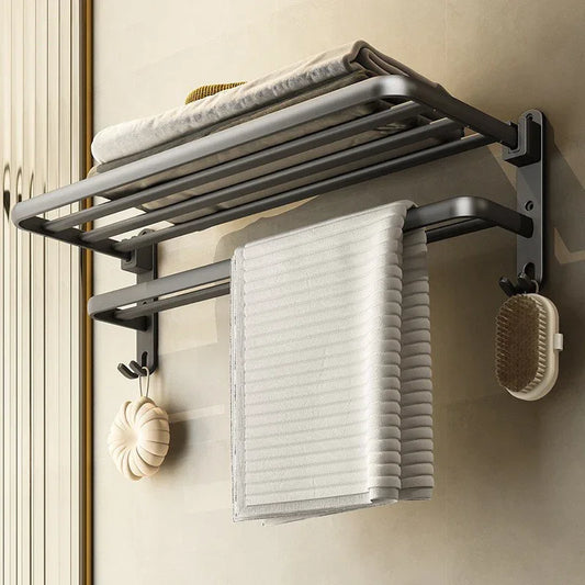Foldable Wall-Mounted Towel Rack with Hook