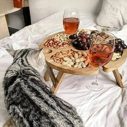 Folding wooden serving tray for snacks cheese and drinks – view 2