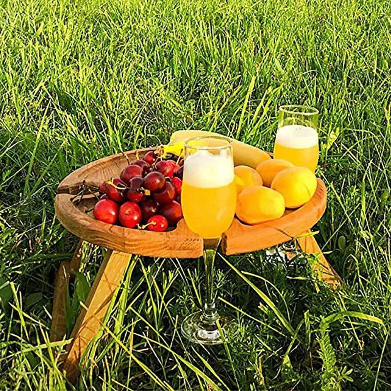 Folding wooden serving tray for snacks cheese and drinks – view 3