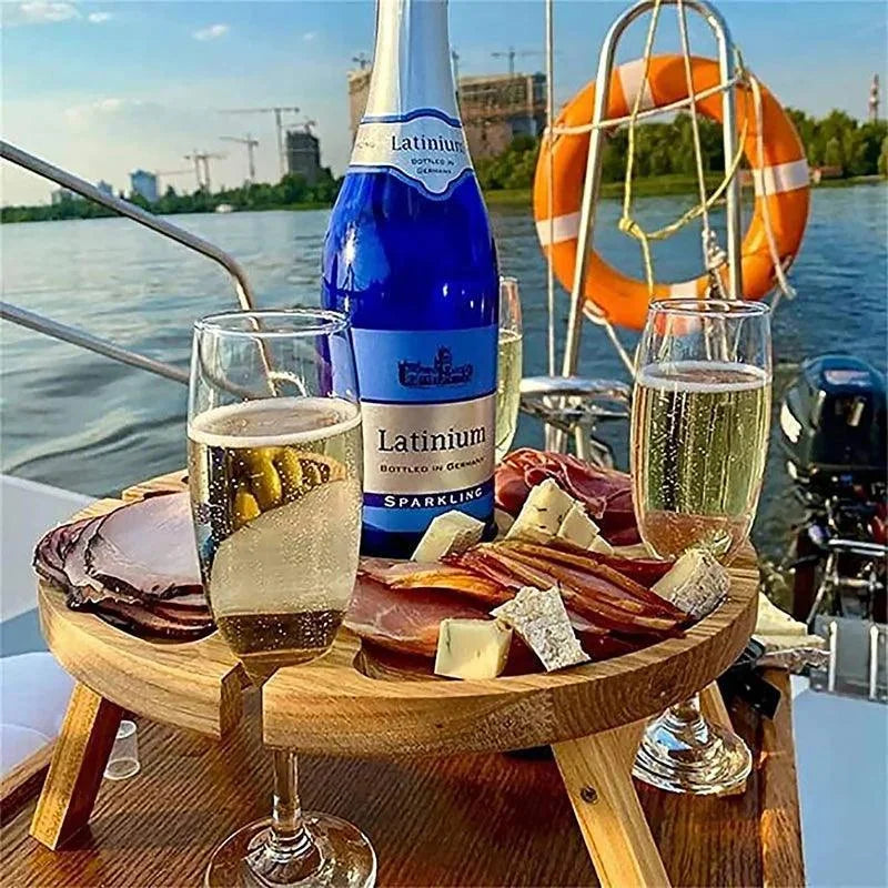 Folding wooden serving tray for snacks cheese and drinks – view 4