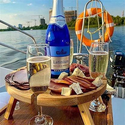Folding wooden serving tray for snacks cheese and drinks – view 4