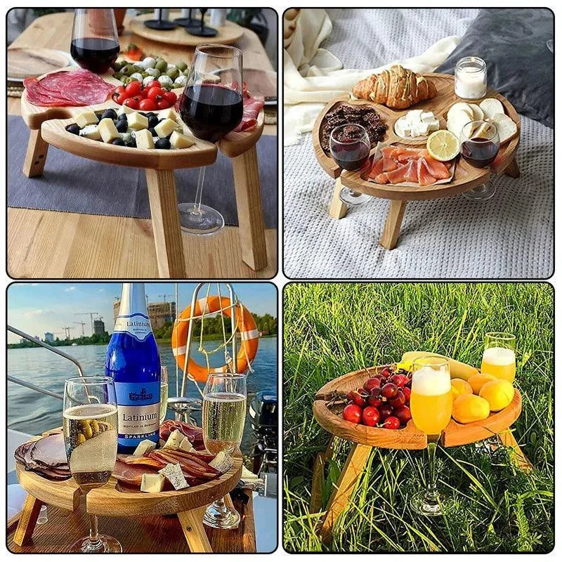 Folding wooden serving tray for snacks cheese and drinks – view 5