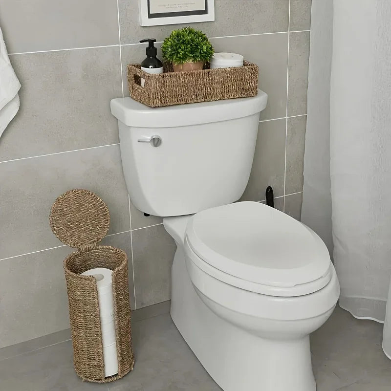 Freestanding Iron Toilet Roll Holder with Natural Fibre Weave – view 2