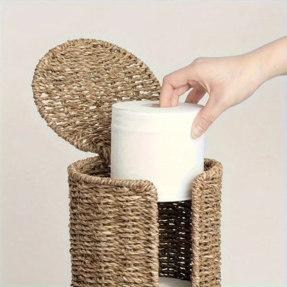 Freestanding Iron Toilet Roll Holder with Natural Fibre Weave – view 3