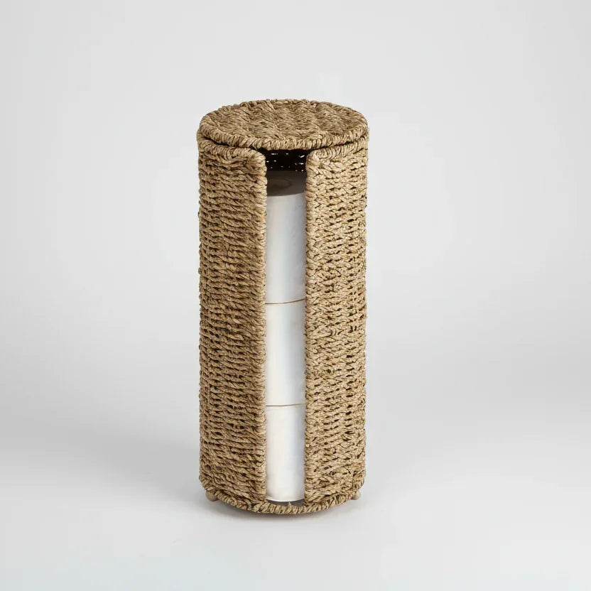 Freestanding Iron Toilet Roll Holder with Natural Fibre Weave – view 5