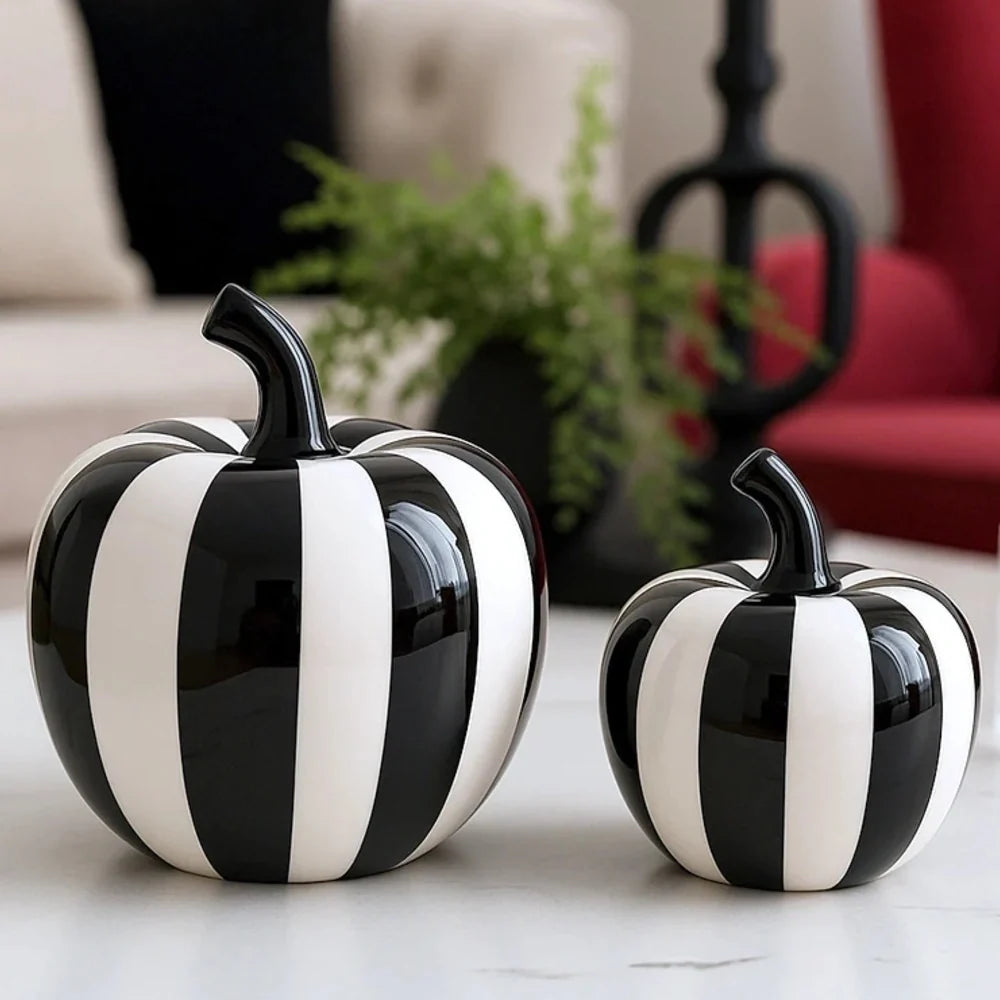 Black & White Geometric Ceramic Fruit Sculpture
