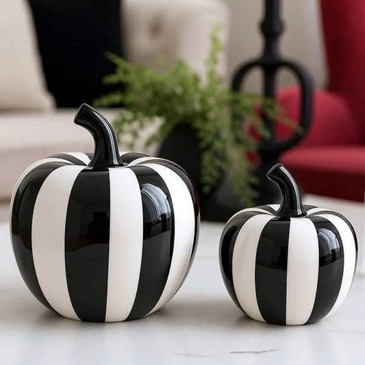 Black & White Geometric Ceramic Fruit Sculpture