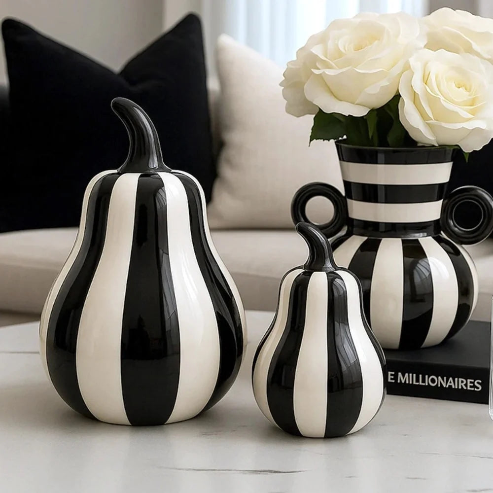 Black & White Geometric Ceramic Fruit Sculpture – view 2