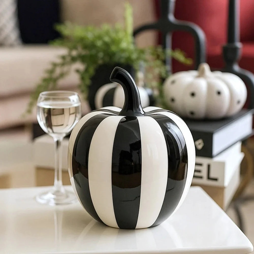 Black & White Geometric Ceramic Fruit Sculpture – view 3