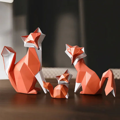 Geometric Fox Family Resin Sculpture – Single or 3-Piece Set