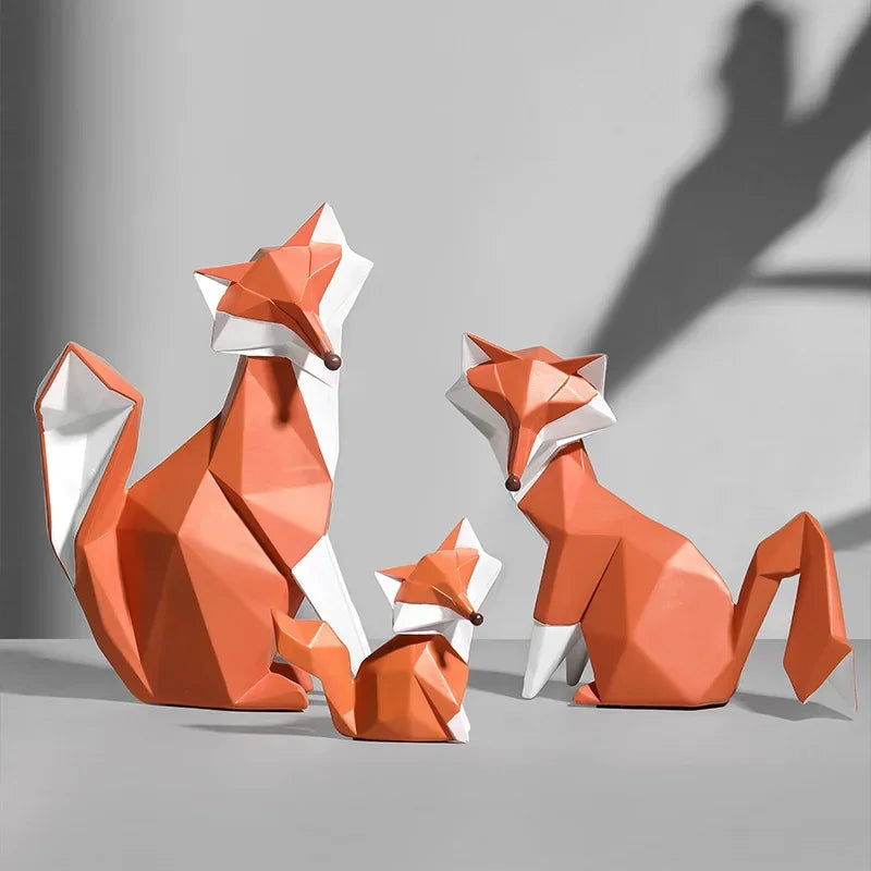 Geometric Fox Family Resin Sculpture – Single or 3-Piece Set – view 2