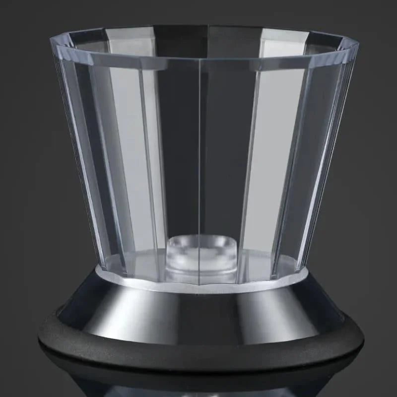 Glass honey dispenser with stainless steel base – view 6
