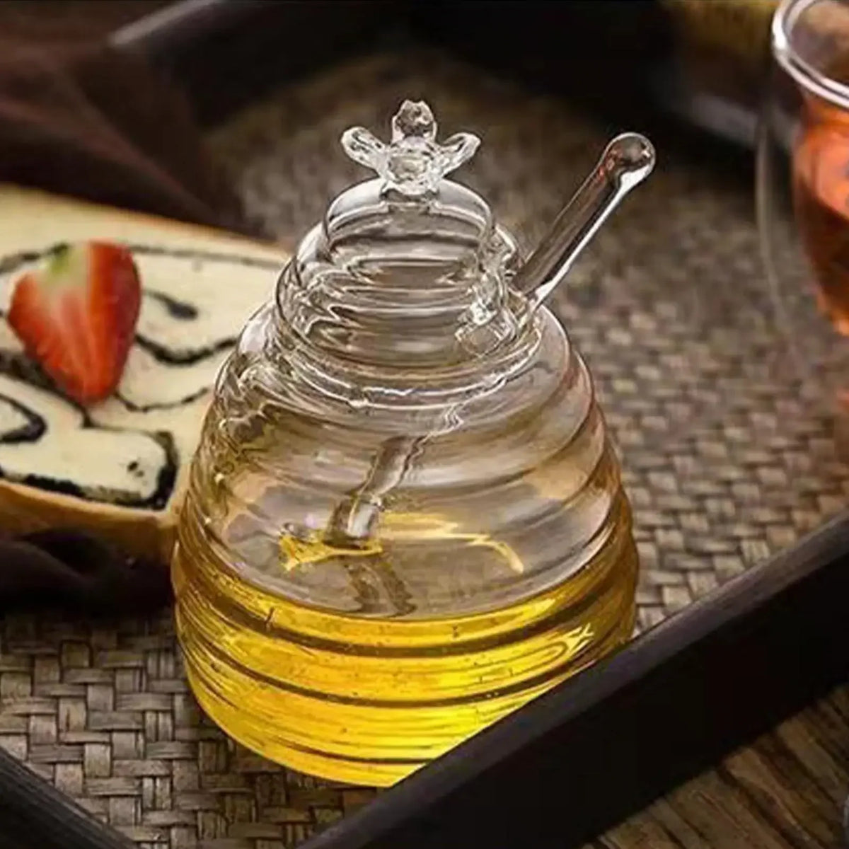 500ml Glass Honey Jar with Bamboo Lid & Spoon Slot