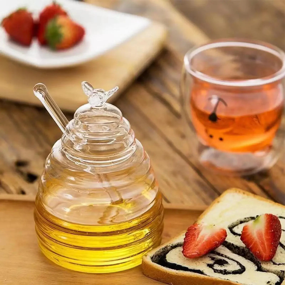 500ml Glass Honey Jar with Bamboo Lid & Spoon Slot – view 3