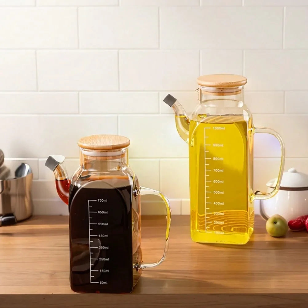Glass Oil & Vinegar Bottle with Measuring Marks – view 3