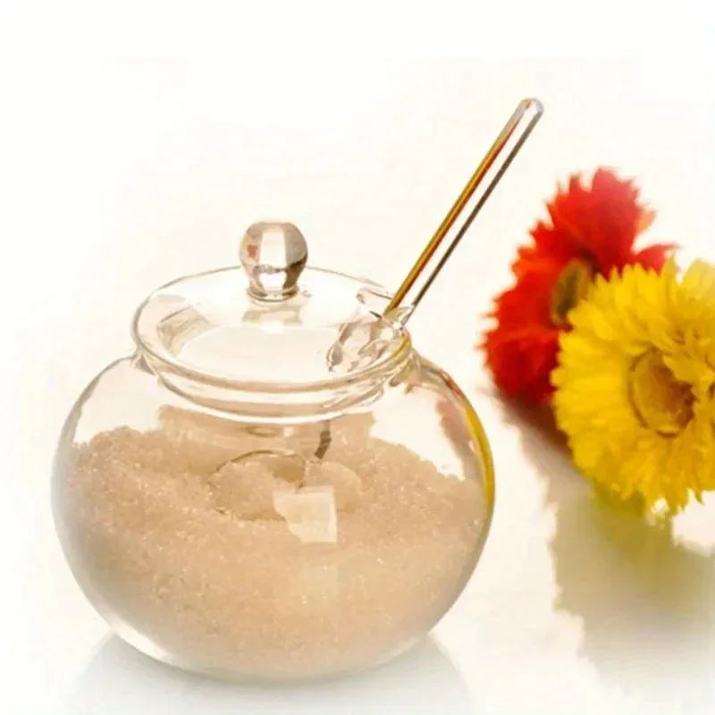 350ml Clear Glass Sugar Bowl with Lid & Spoon