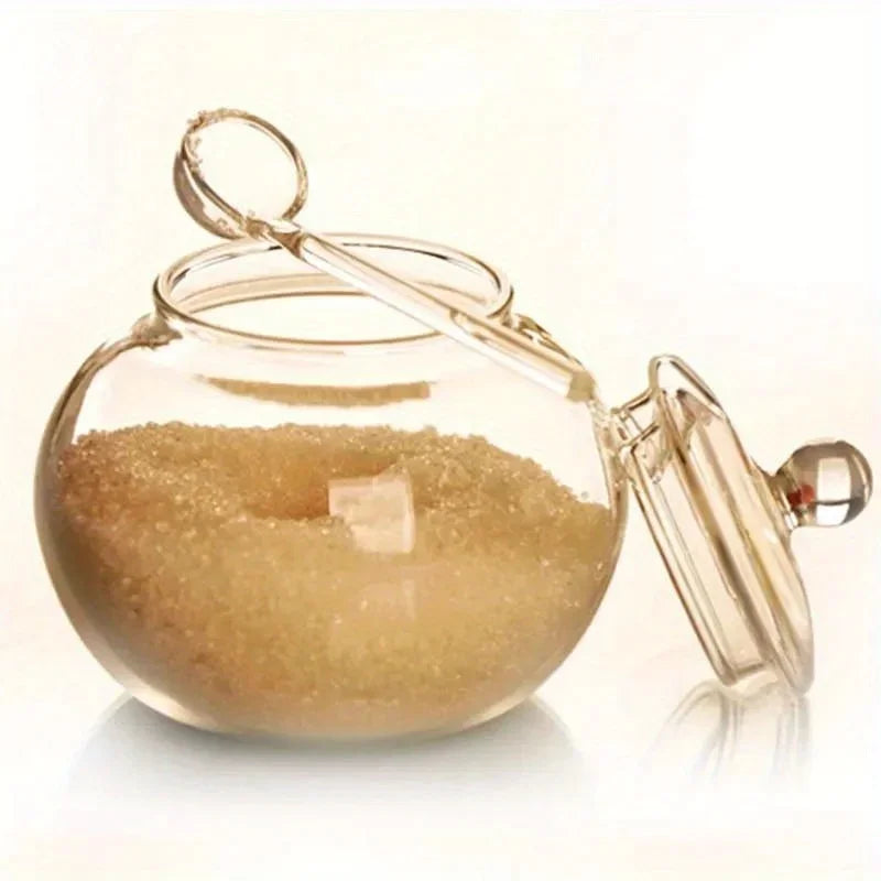 350ml Clear Glass Sugar Bowl with Lid & Spoon – view 2