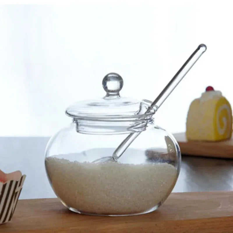 350ml Clear Glass Sugar Bowl with Lid & Spoon – view 4