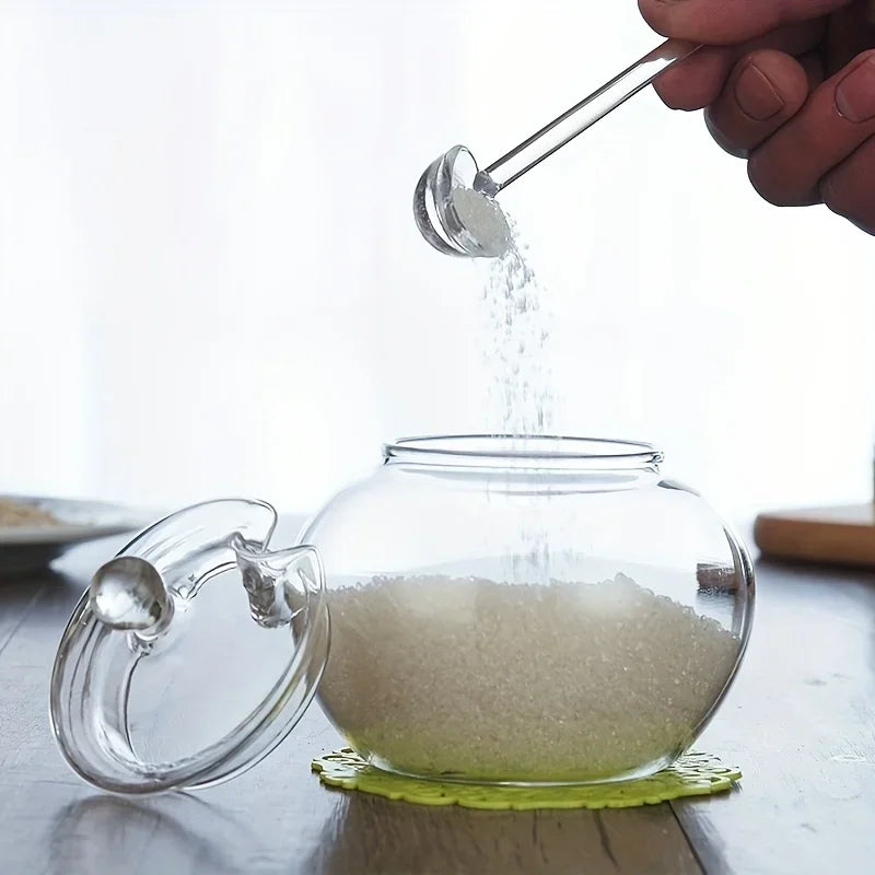 350ml Clear Glass Sugar Bowl with Lid & Spoon – view 5