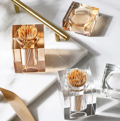 Barrel-Shaped Glass Toothpick Holder – Gold or Clear – view 8