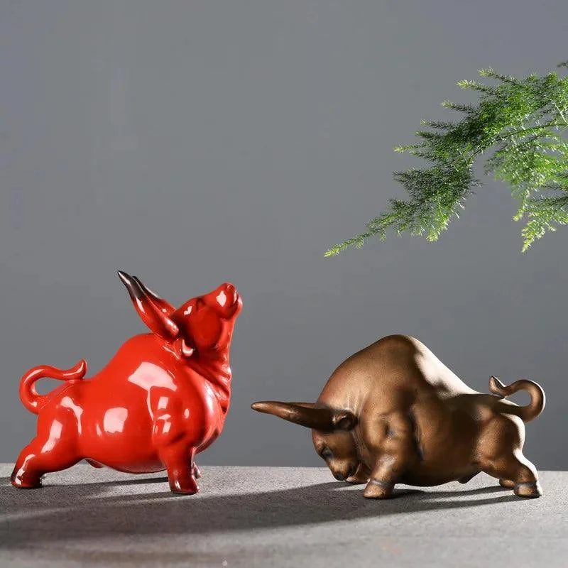 Glazed Ceramic Bull Sculpture