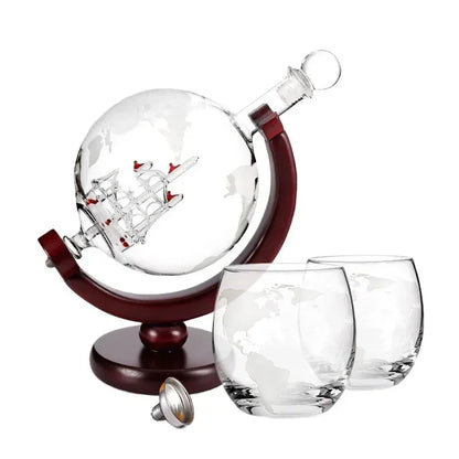 Globe Glass Decanter Set with 2 Glasses & Wood Stand – view 6