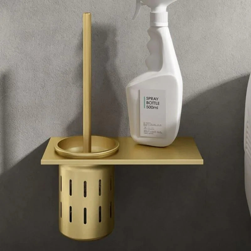 Gold aluminium toilet brush with holder
