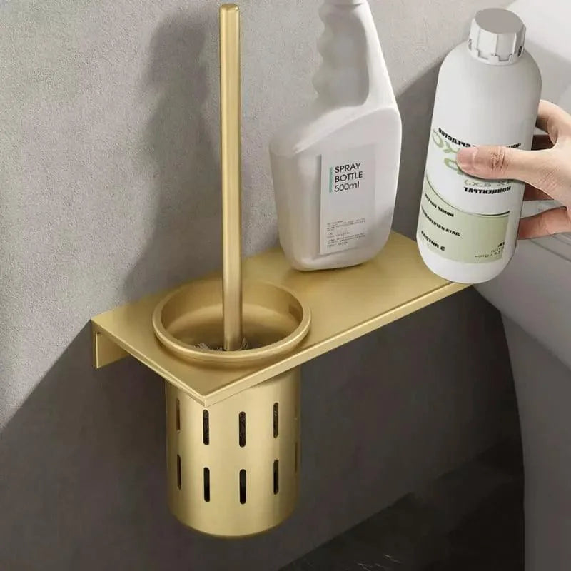 Gold aluminium toilet brush with holder – view 3