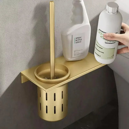 Gold aluminium toilet brush with holder – view 3