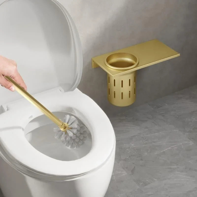 Gold aluminium toilet brush with holder – view 4