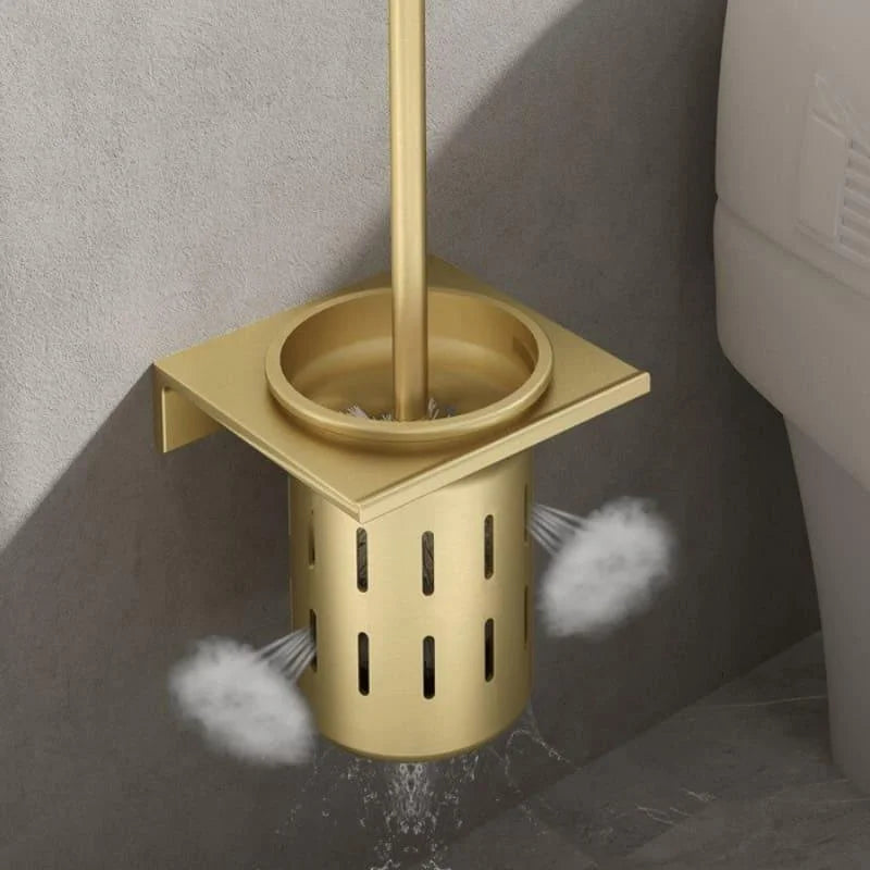 Gold aluminium toilet brush with holder – view 5