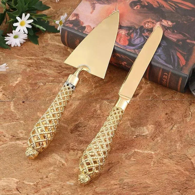 Gold cake knife and server set