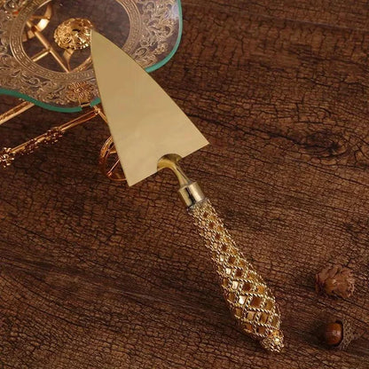 Gold cake knife and server set – view 5