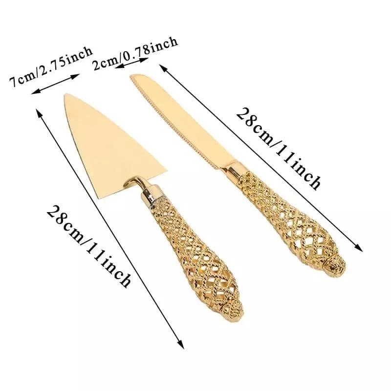 Gold cake knife and server set – view 7