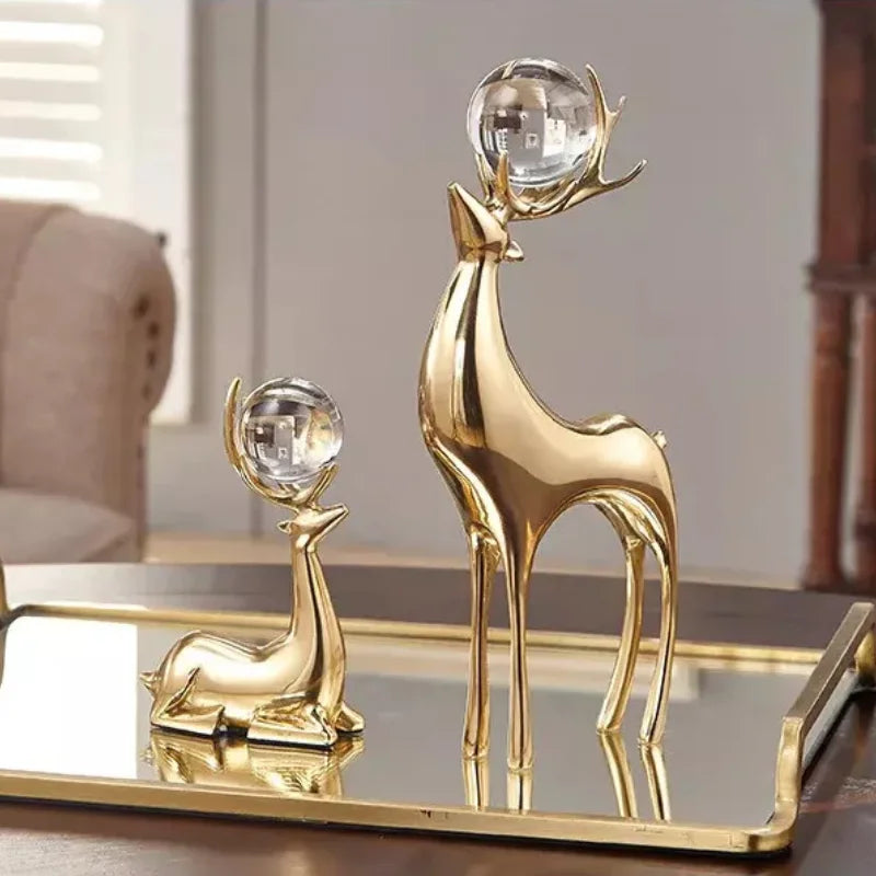 Gold Deer Resin Sculpture with Crystal Sphere – 3 Models – view 6