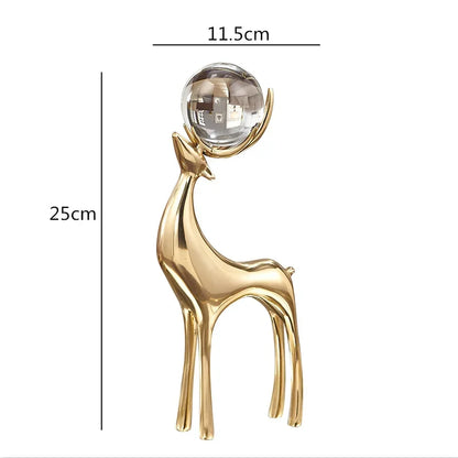 Gold Deer Resin Sculpture with Crystal Sphere – 3 Models – view 7