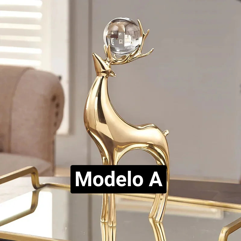 Gold Deer Resin Sculpture with Crystal Sphere – 3 Models – view 10