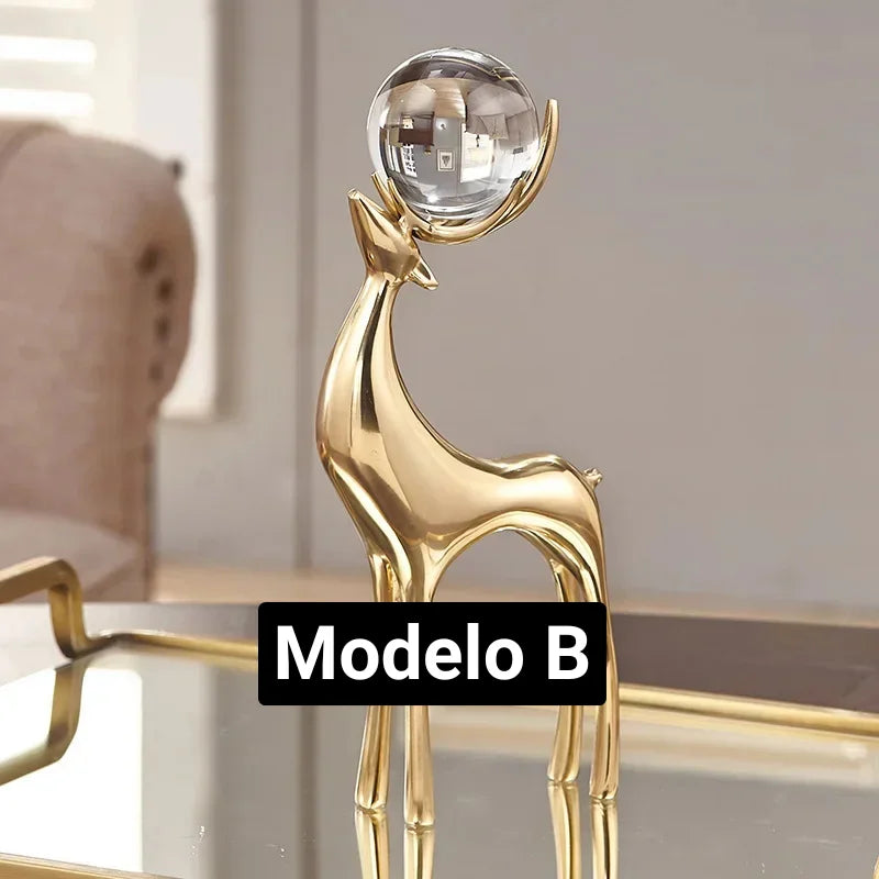 Gold Deer Resin Sculpture with Crystal Sphere – 3 Models – view 11